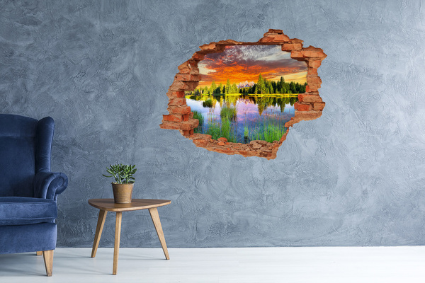 Pegatina de vinilo agujero 3d para pared Paisaje de montaña al atardecer