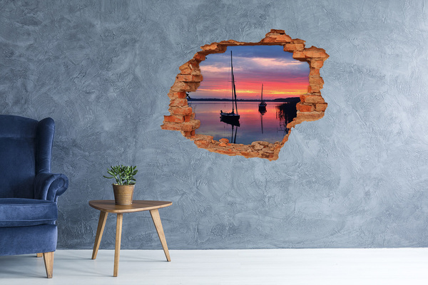 Vinilo pared rota 3d efecto realista Puesta de sol sobre el lago