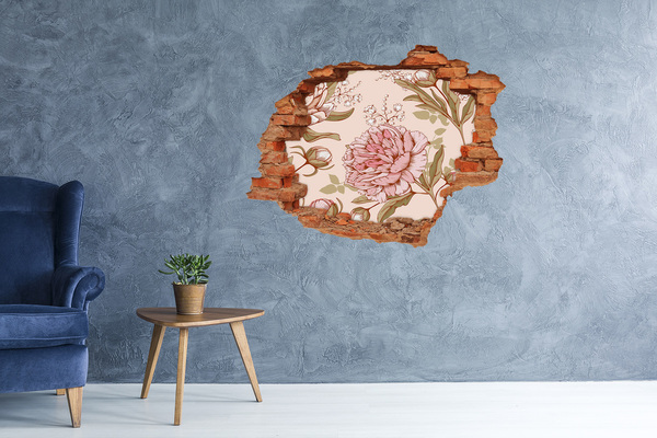 Trampantojo de pared rota efecto profundidad Patrón floral sobre fondo rosa
