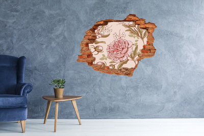 Trampantojo de pared rota efecto profundidad Patrón floral sobre fondo rosa