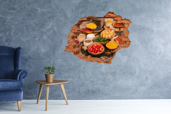 Vinilo pared rota 3d efecto realista Una cocina llena de especias