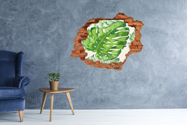 Vinilo pared rota 3d efecto realista Monstera verde en un agujero de hormigón