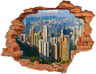 Vinilo pared rota 3d efecto realista Vista de Hong Kong