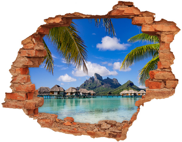 Vinilo pared rota 3d efecto realista Paraíso isleño tropical