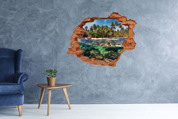 Pegatina de vinilo agujero 3d para pared Paraíso tropical detrás del muro