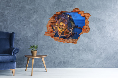 Pegatina de vinilo agujero 3d para pared Un pintoresco pueblo costero