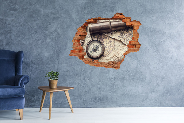 Pegatina agujero en la pared autoadhesiva Mapa antiguo con brújula