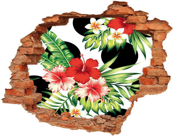 Vinilo pared rota 3d efecto realista Paraíso tropical con flores