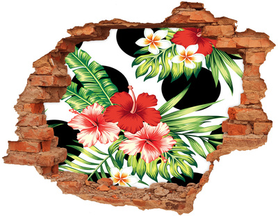 Vinilo pared rota 3d efecto realista Paraíso tropical con flores
