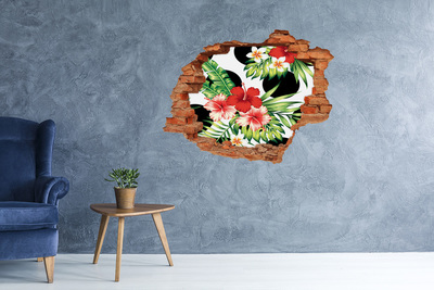Vinilo pared rota 3d efecto realista Paraíso tropical con flores