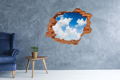 Vinilo pared rota 3d efecto realista Cielo con nubes a través de un agujero en la pared
