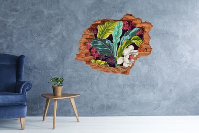 Pegatina de vinilo agujero 3d para pared Jardín tropical en un agujero en la pared