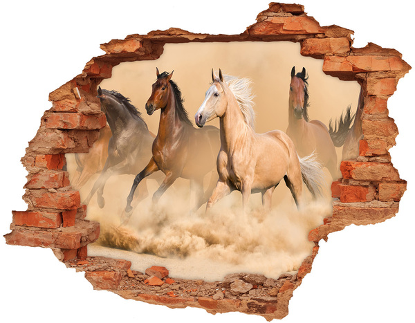 Vinilo pared rota 3d efecto realista Caballos al galope en la naturaleza