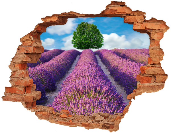 Pegatina de vinilo agujero 3d para pared Campo de lavanda detrás del muro