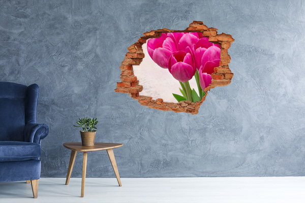 Vinilo pared rota 3d efecto realista Flores en color rosa