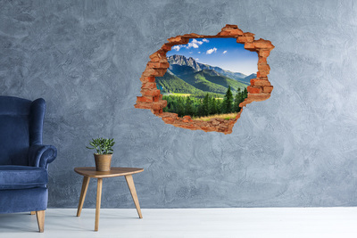 Vinilo pared rota 3d efecto realista Paisaje de montaña a través de un agujero en la pared