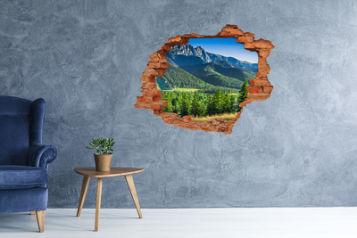 Pegatina de vinilo agujero 3d para pared Paisaje de montaña a través de un agujero en la pared