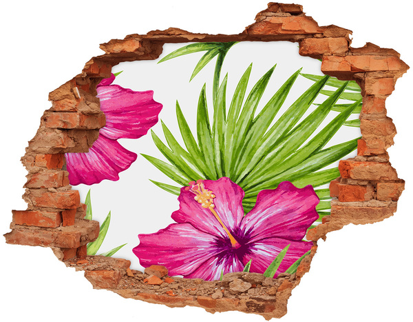 Trampantojo de pared rota efecto profundidad Paraíso tropical con hibisco