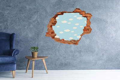 Vinilo pared rota 3d efecto realista Cielo azul con nubes