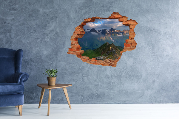 Pegatina de vinilo agujero 3d para pared Paisaje de montaña detrás del agujero en la pared