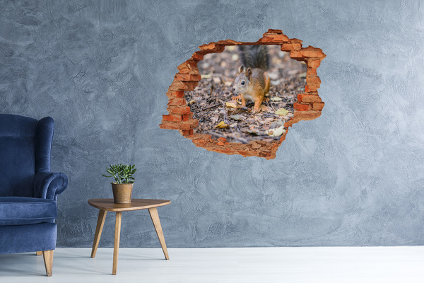 Pegatina de vinilo agujero 3d para pared Ardilla en el bosque