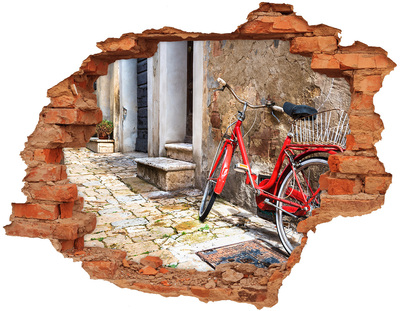 Vinilo pared rota 3d efecto realista Una bicicleta roja en una calle encantadora