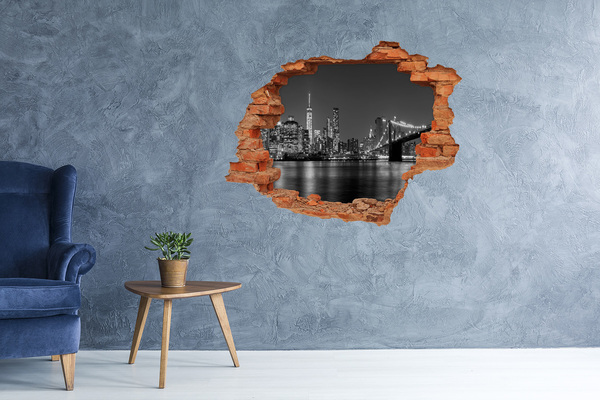 Vinilo pared rota 3d efecto realista El horizonte de Nueva York en blanco y negro