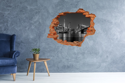 Vinilo pared rota 3d efecto realista El horizonte de Nueva York en blanco y negro