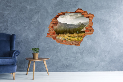 Vinilo pared rota 3d efecto realista Paisaje de montaña a través de un agujero en la pared