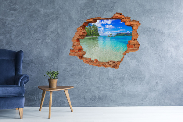 Vinilo pared rota 3d efecto realista Bahía Paraíso