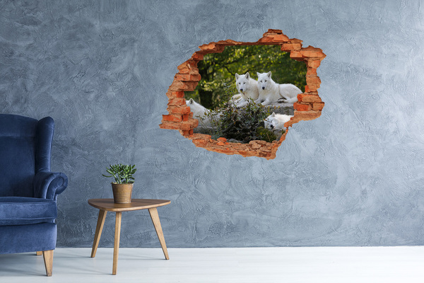 Vinilo pared rota 3d efecto realista Lobos árticos en un hábitat natural