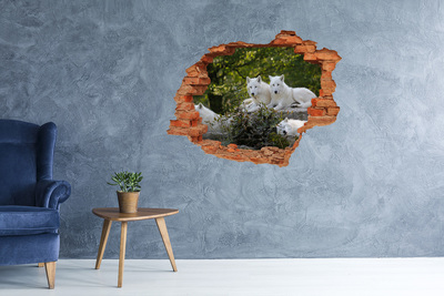 Vinilo pared rota 3d efecto realista Lobos árticos en un hábitat natural