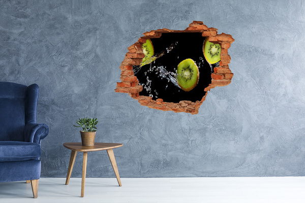 Pegatina de vinilo agujero 3d para pared Kiwi jugoso en acción