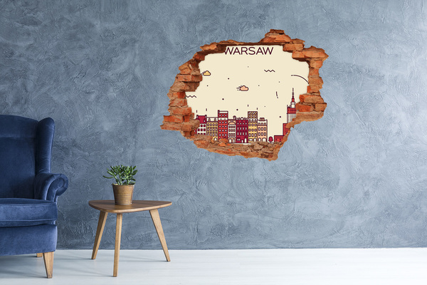 Vinilo pared rota 3d efecto realista La ciudad detrás del muro