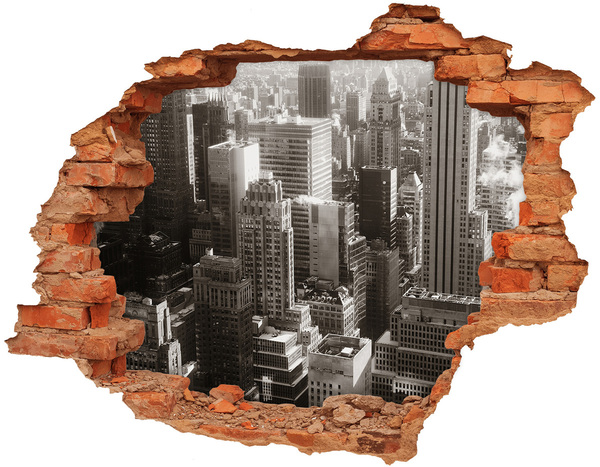 Pegatina agujero en la pared autoadhesiva Vista de la ciudad desde un agujero en la pared