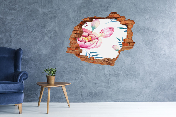 Pegatina de vinilo agujero 3d para pared Jardín de flores en el marco dorado