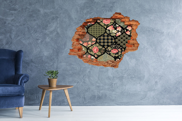Trampantojo de pared rota efecto profundidad Patrón floral sobre fondo de piedra