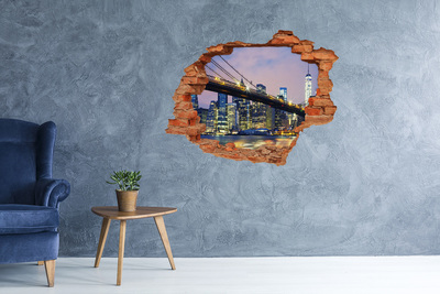 Pegatina de vinilo agujero 3d para pared Puente de Brooklyn de noche