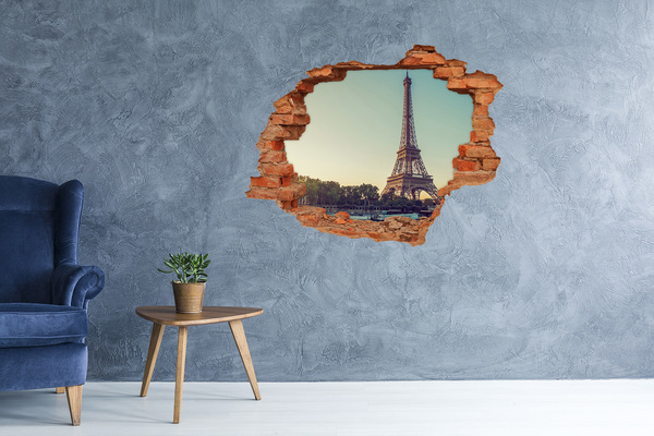 Trampantojo de pared rota efecto profundidad La Torre Eiffel al atardecer