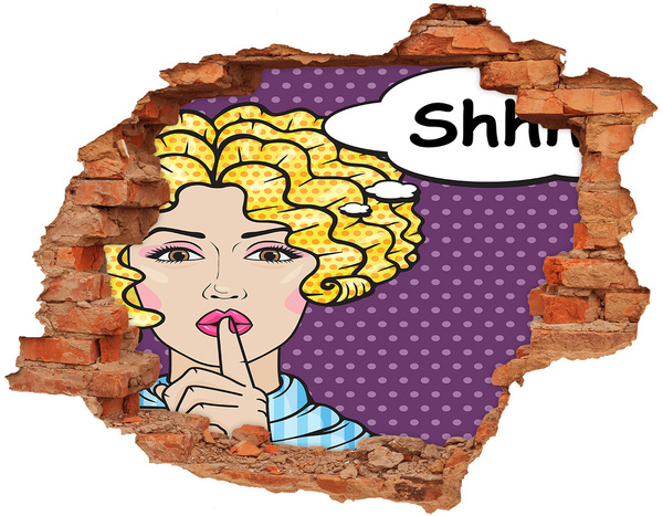 Vinilo pared rota 3d efecto realista Una mujer con una sonrisa misteriosa