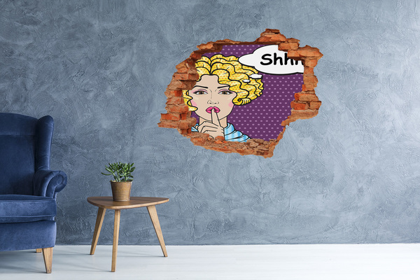 Vinilo pared rota 3d efecto realista Una mujer con una sonrisa misteriosa