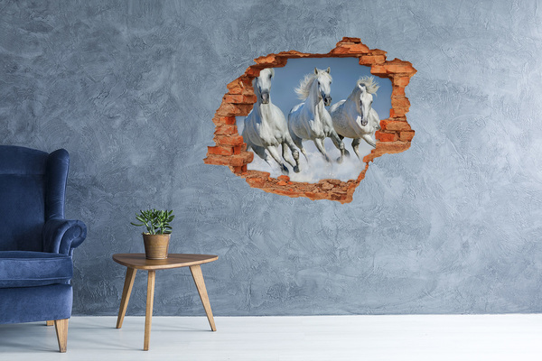 Pegatina de vinilo agujero 3d para pared Caballos blancos sueltos