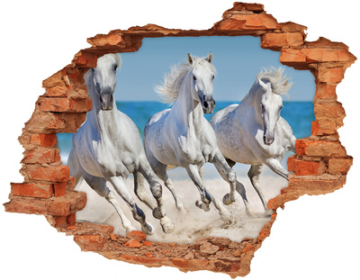 Trampantojo de pared rota efecto profundidad Caballos blancos en la playa