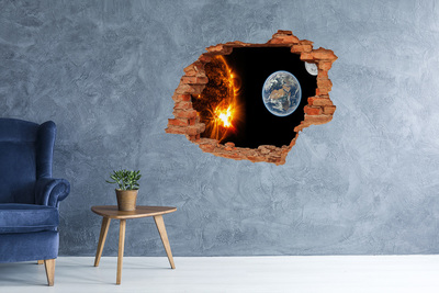 Vinilo pared rota 3d efecto realista Visión cósmica de la Tierra y el Sol
