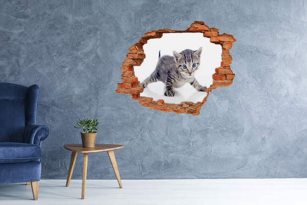 Pegatina de vinilo agujero 3d para pared Gatito en un agujero en la pared