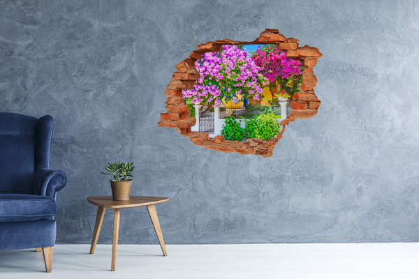 Trampantojo de pared rota efecto profundidad Un paraíso de flores detrás de los muros