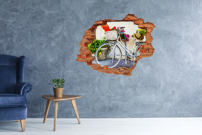 Vinilo pared rota 3d efecto realista Una bicicleta en un entorno floral