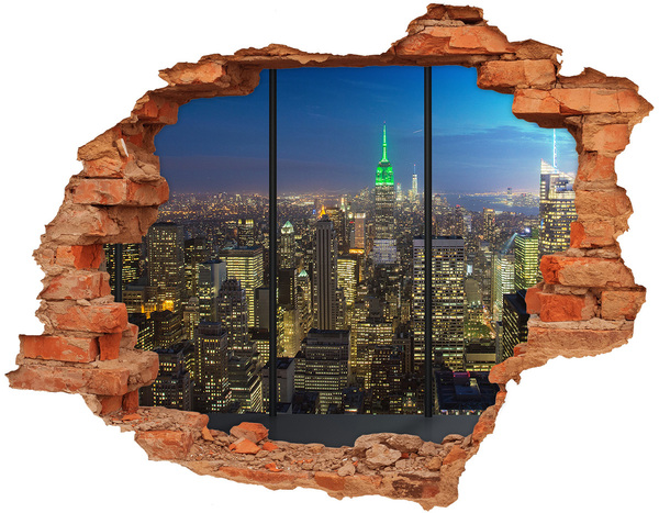 Vinilo pared rota 3d efecto realista Nueva York de noche