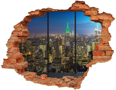 Vinilo pared rota 3d efecto realista Nueva York de noche