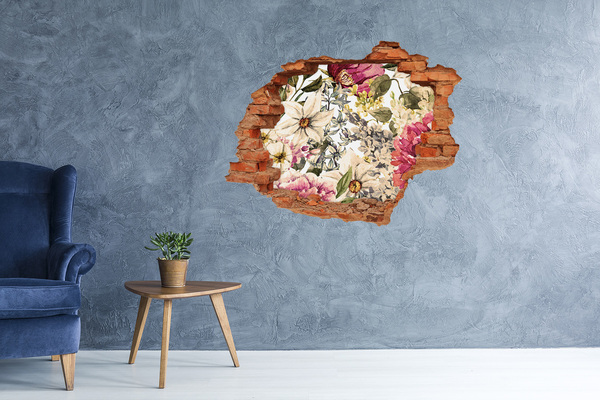 Vinilo pared rota 3d efecto realista Jardín de flores detrás del muro